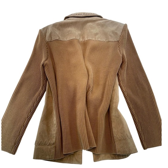 Peter Nygard Petite M Suede Knit Paneled Blazer Jacket Tan‎ Beige Button Front - Picture 8 of 11